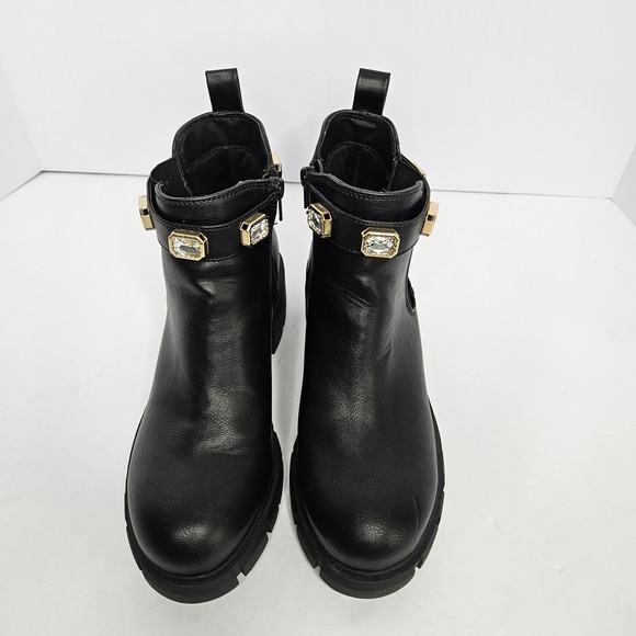 Madden NYC Chelsea Amulet Jeweled Zipper Closure Ankle Boots Black Heel 2" - Picture 1 of 10